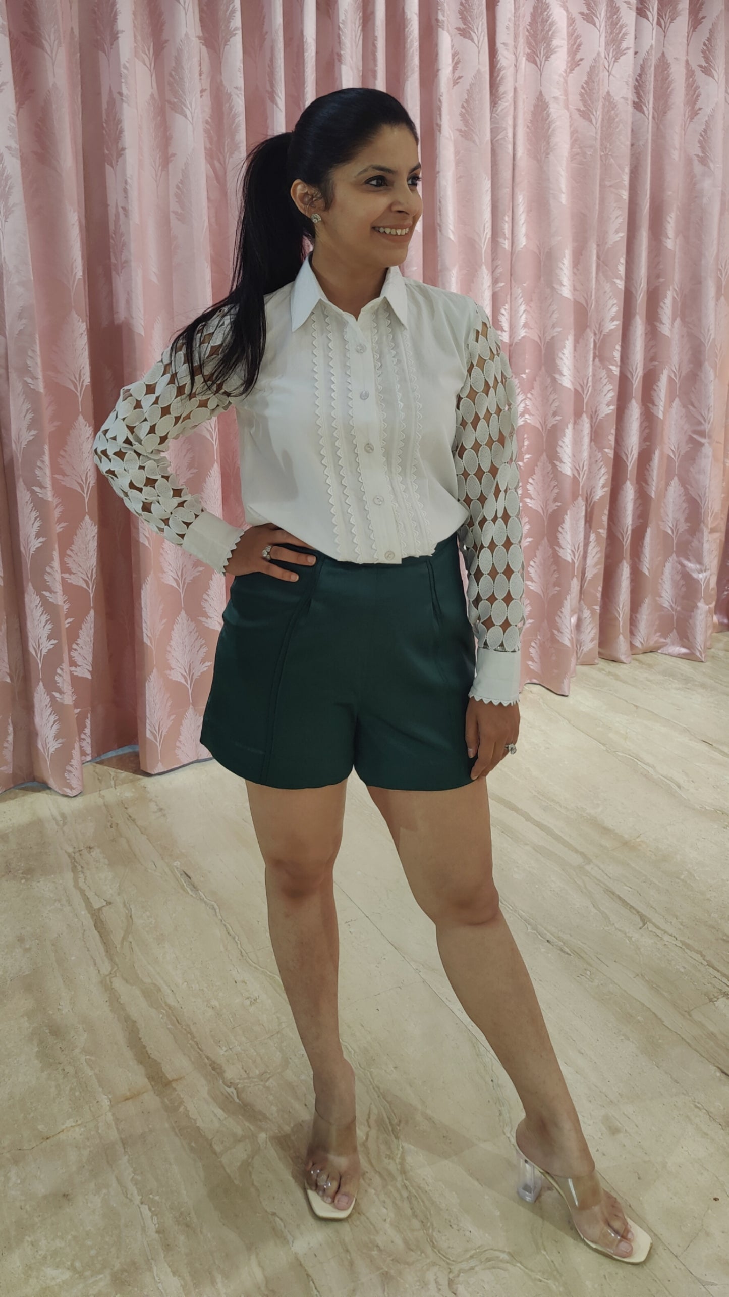 Cotton Shirt with Hakuba Full Sleeves & Lace Detailing