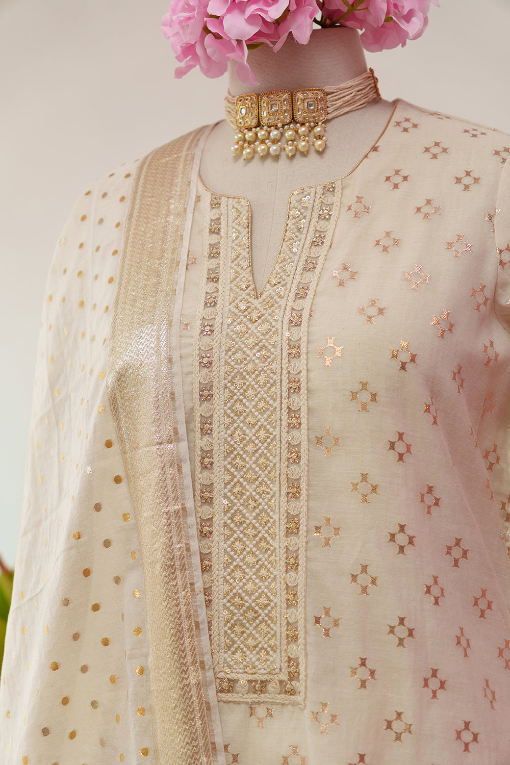 Ivory Straight Suit in Chanderi