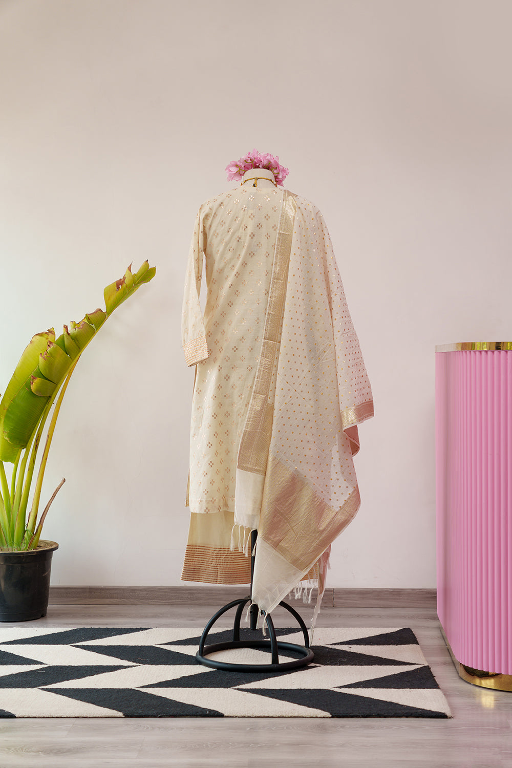 Ivory Straight Suit in Chanderi