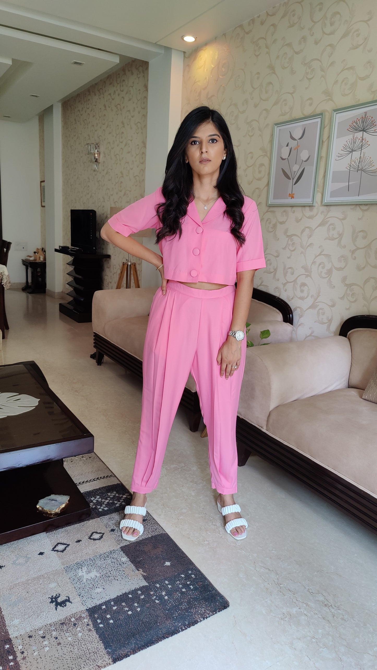 Pink Short Blazer & Pant Set