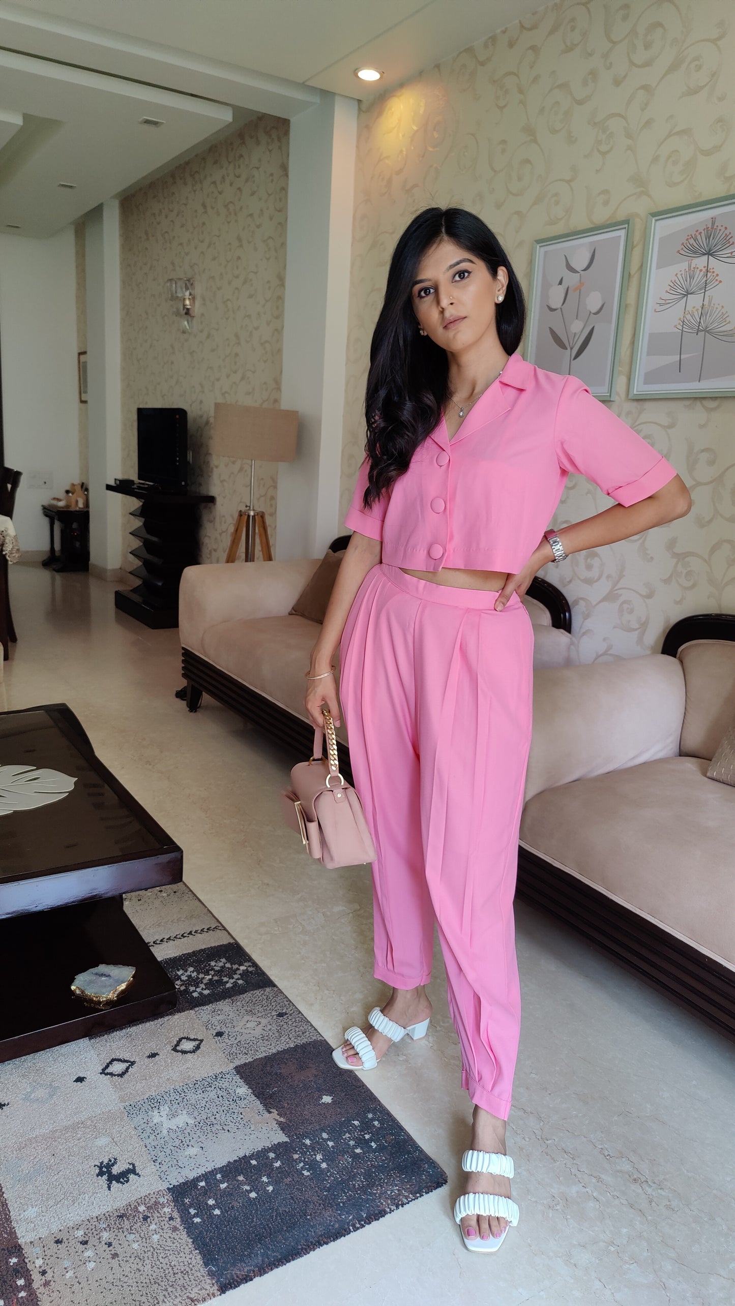 Pink Short Blazer & Pant Set