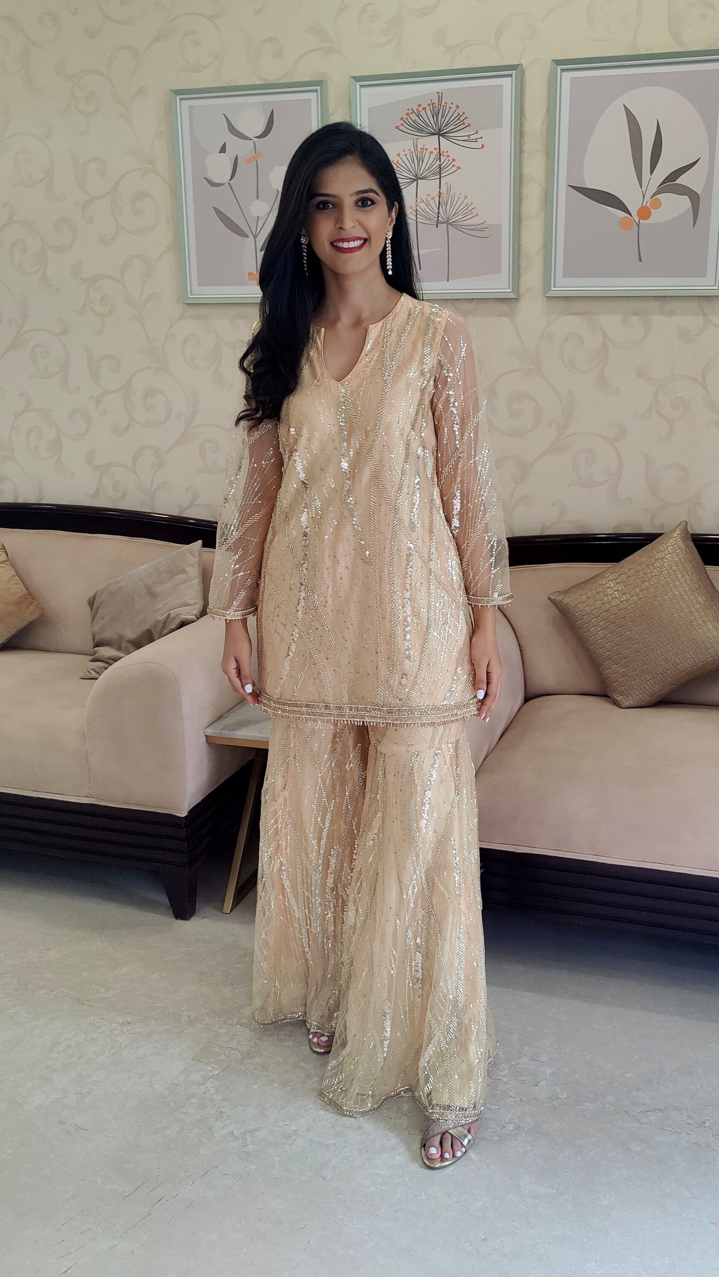 Golden Gharara Set with Cut Dana Work
