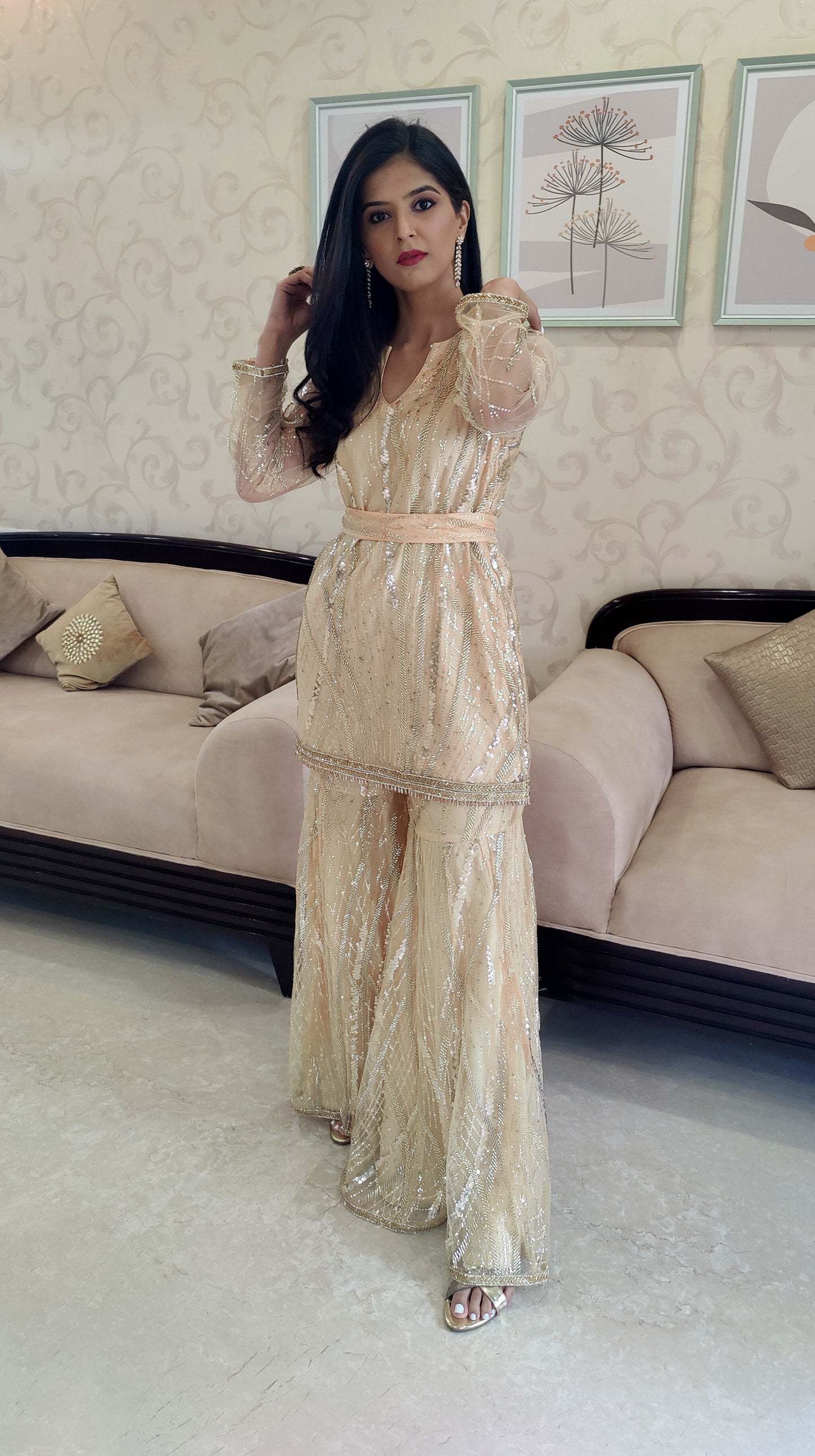 Golden Gharara Set with Cut Dana Work