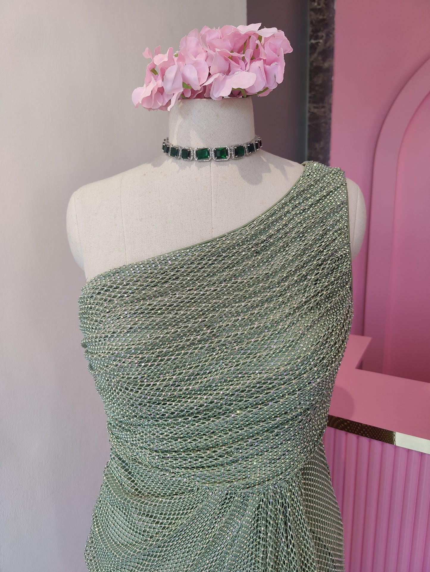 Green Rhinestone Gown