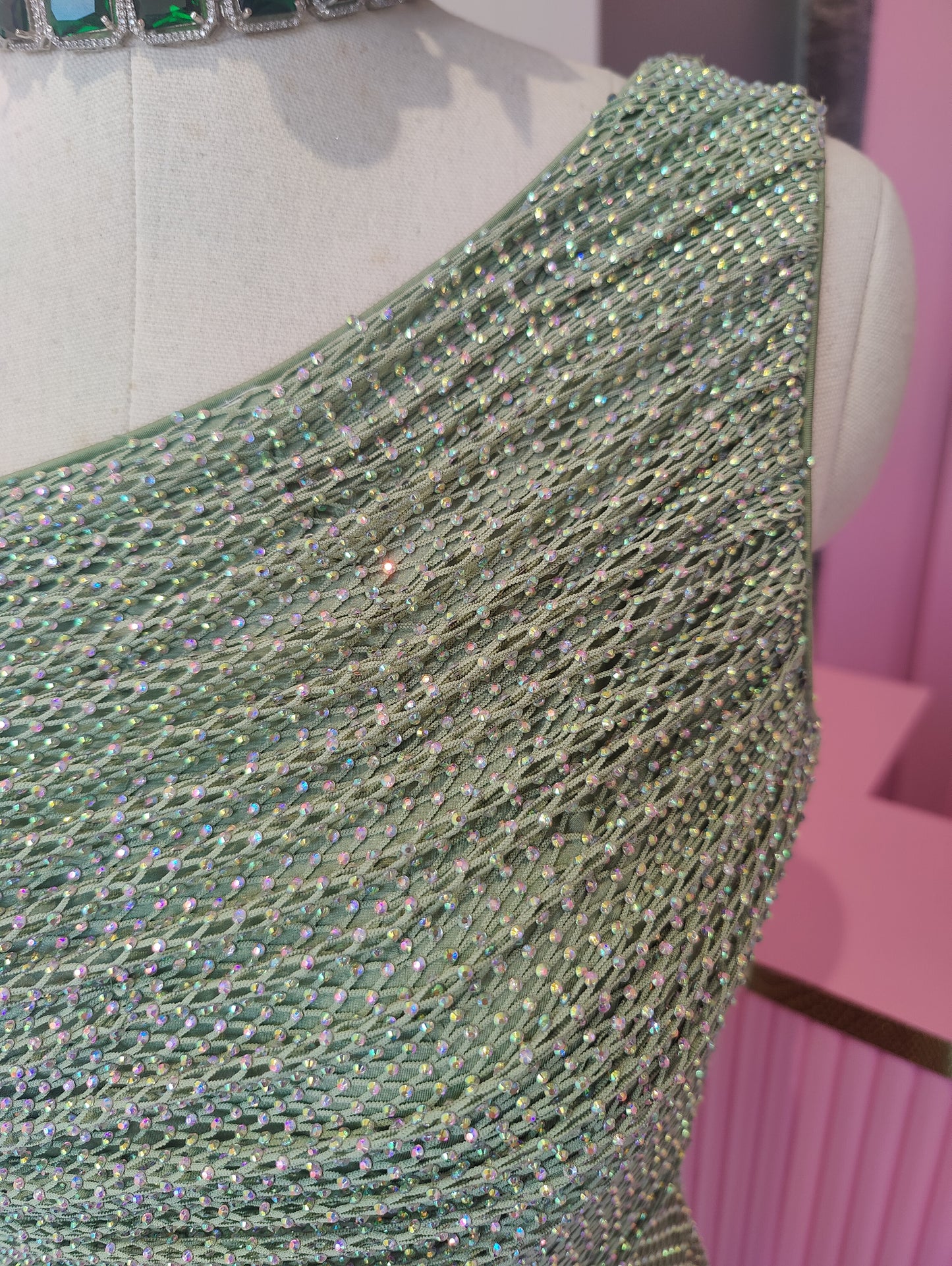 Green Rhinestone Gown