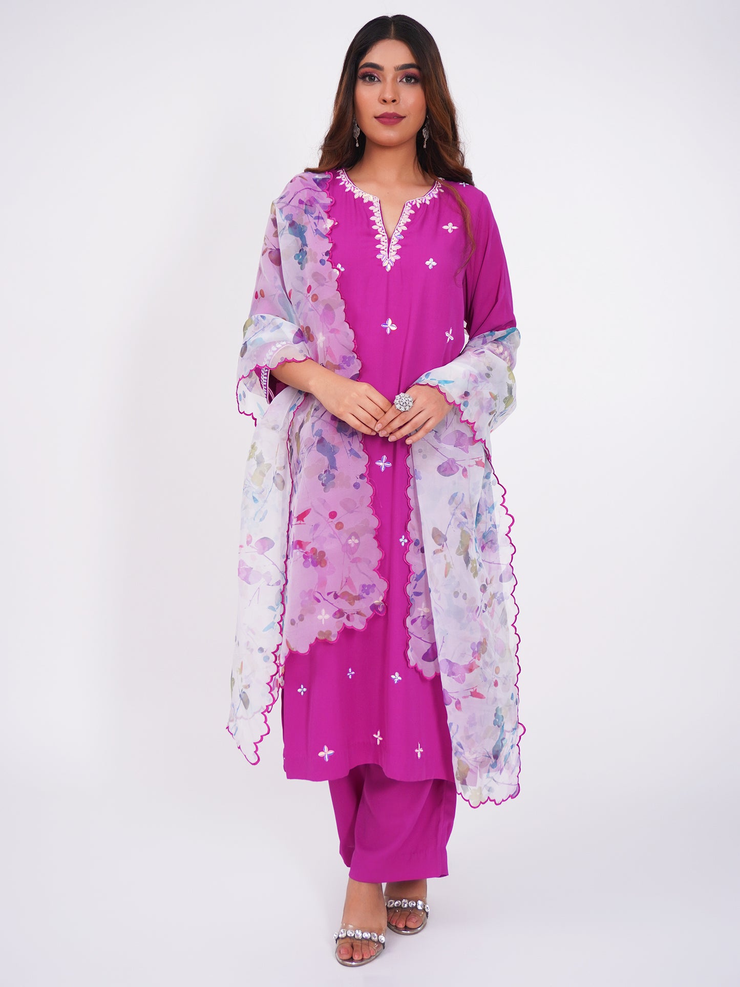 Purple Kurta Set with Printed Dupatta