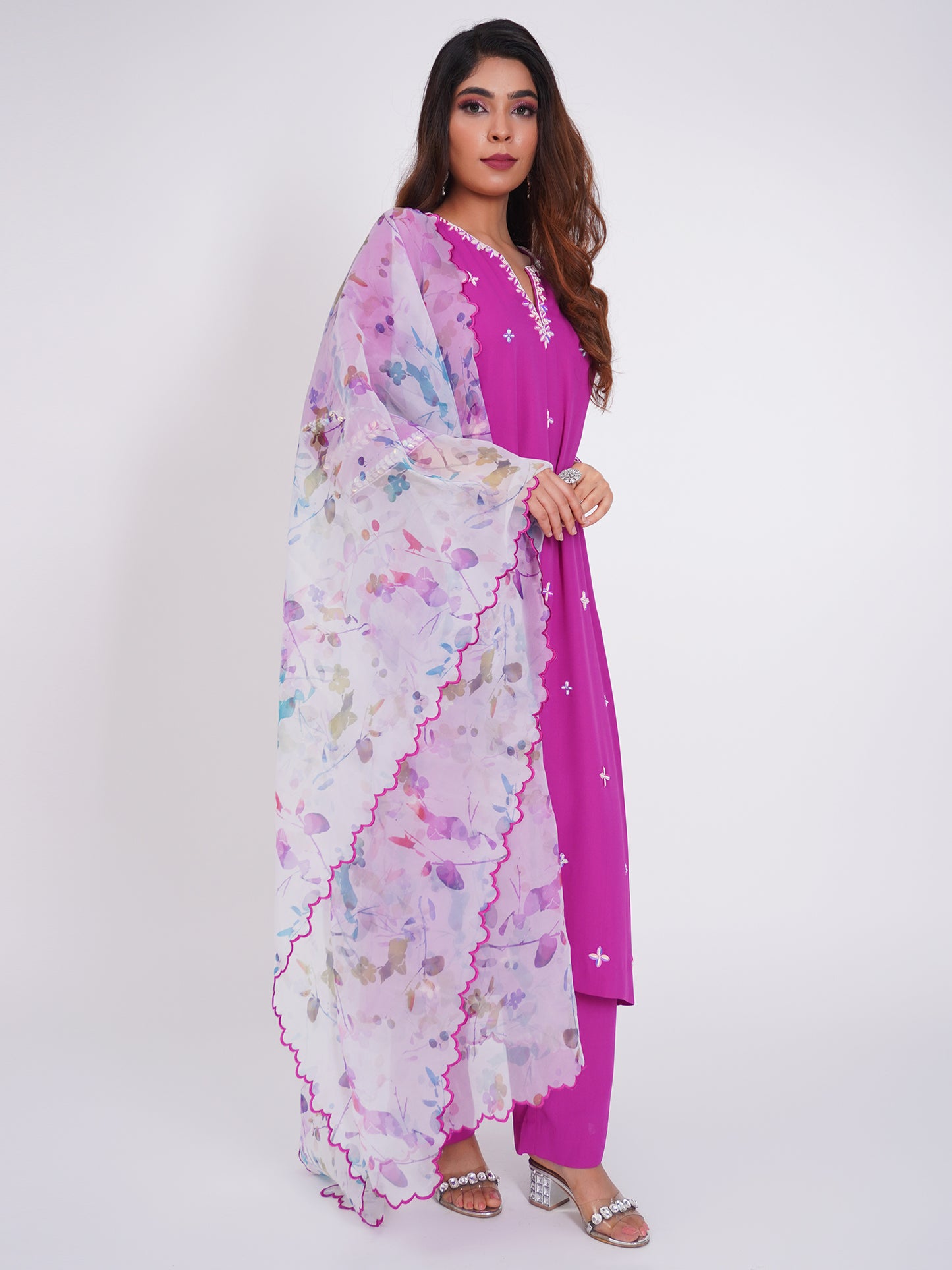 Purple Kurta Set with Printed Dupatta