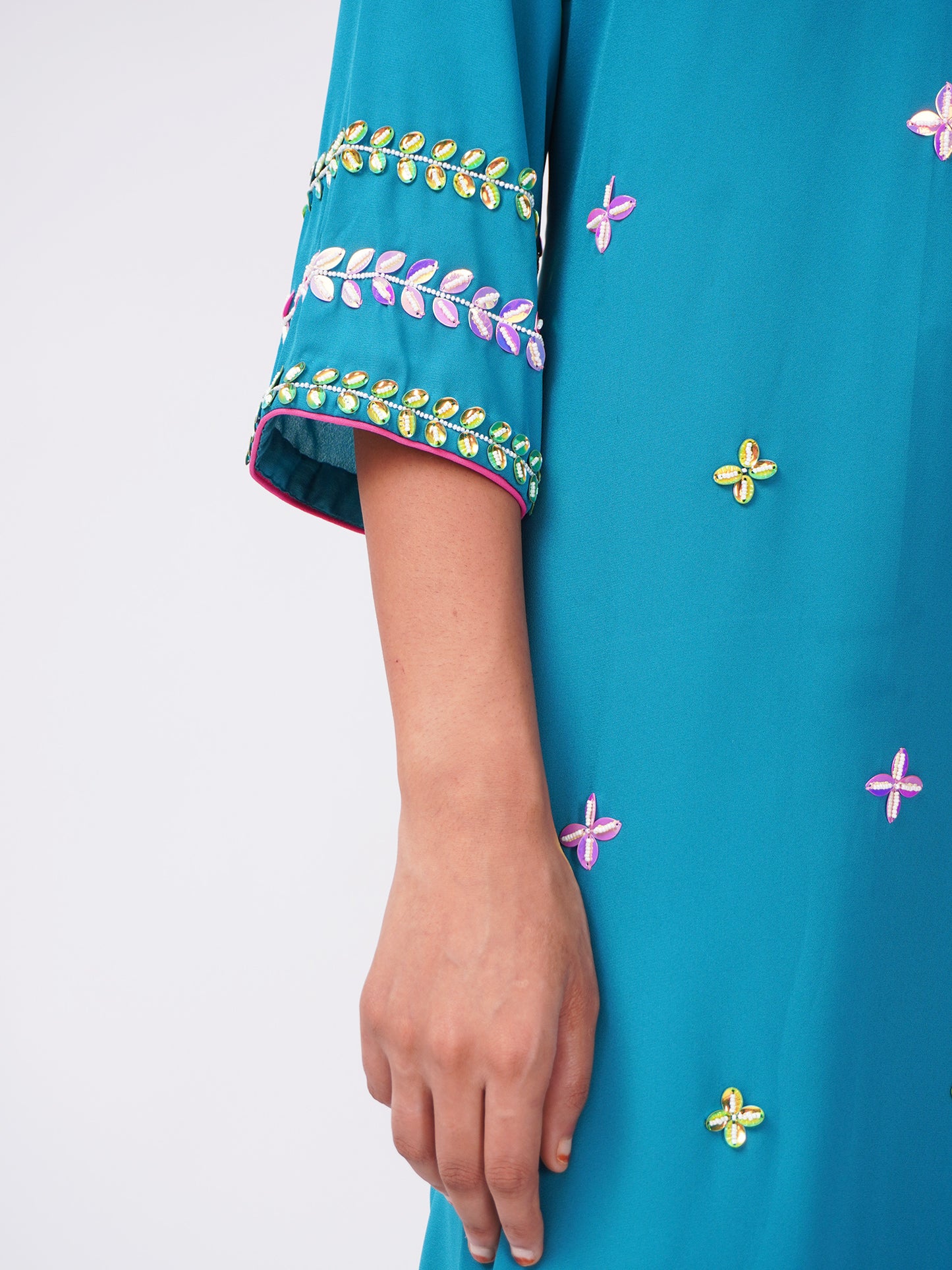 Teal Blue Kurta Set with Printed Dupatta