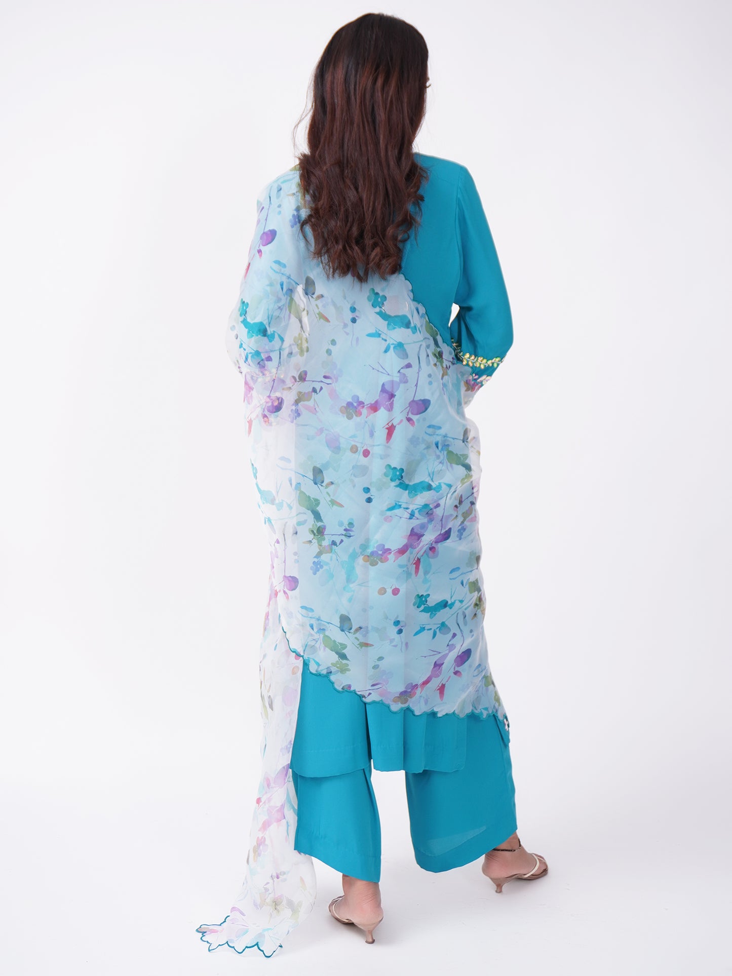 Teal Blue Kurta Set with Printed Dupatta