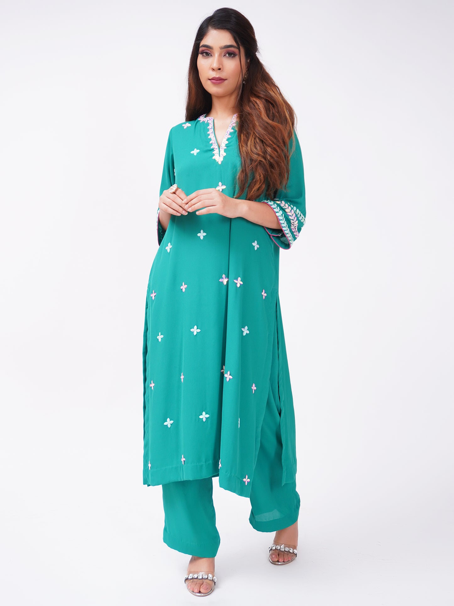 Green Kurta Set with Printed Dupatta