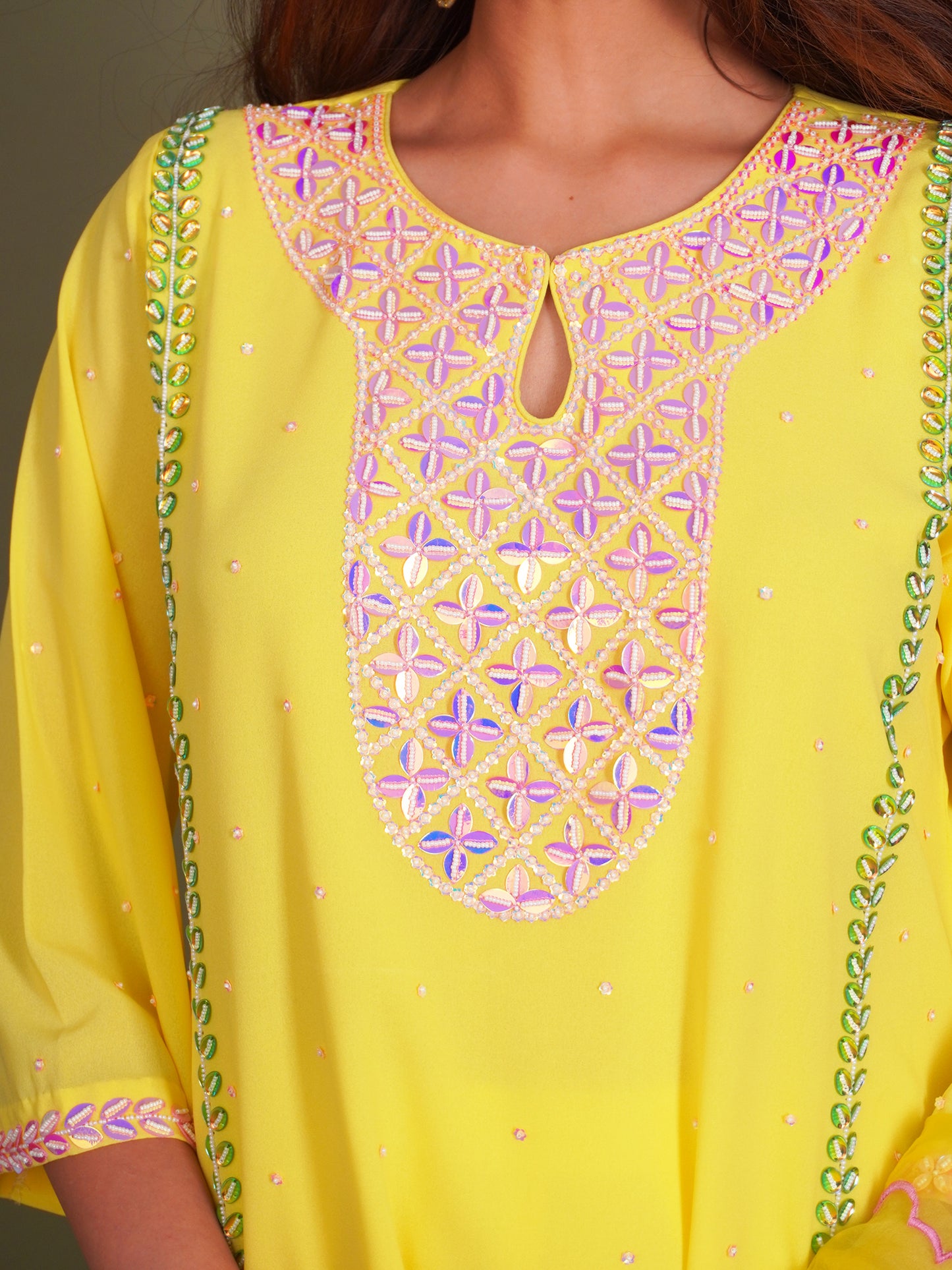 Yellow Straight Suit with Organza Dupatta