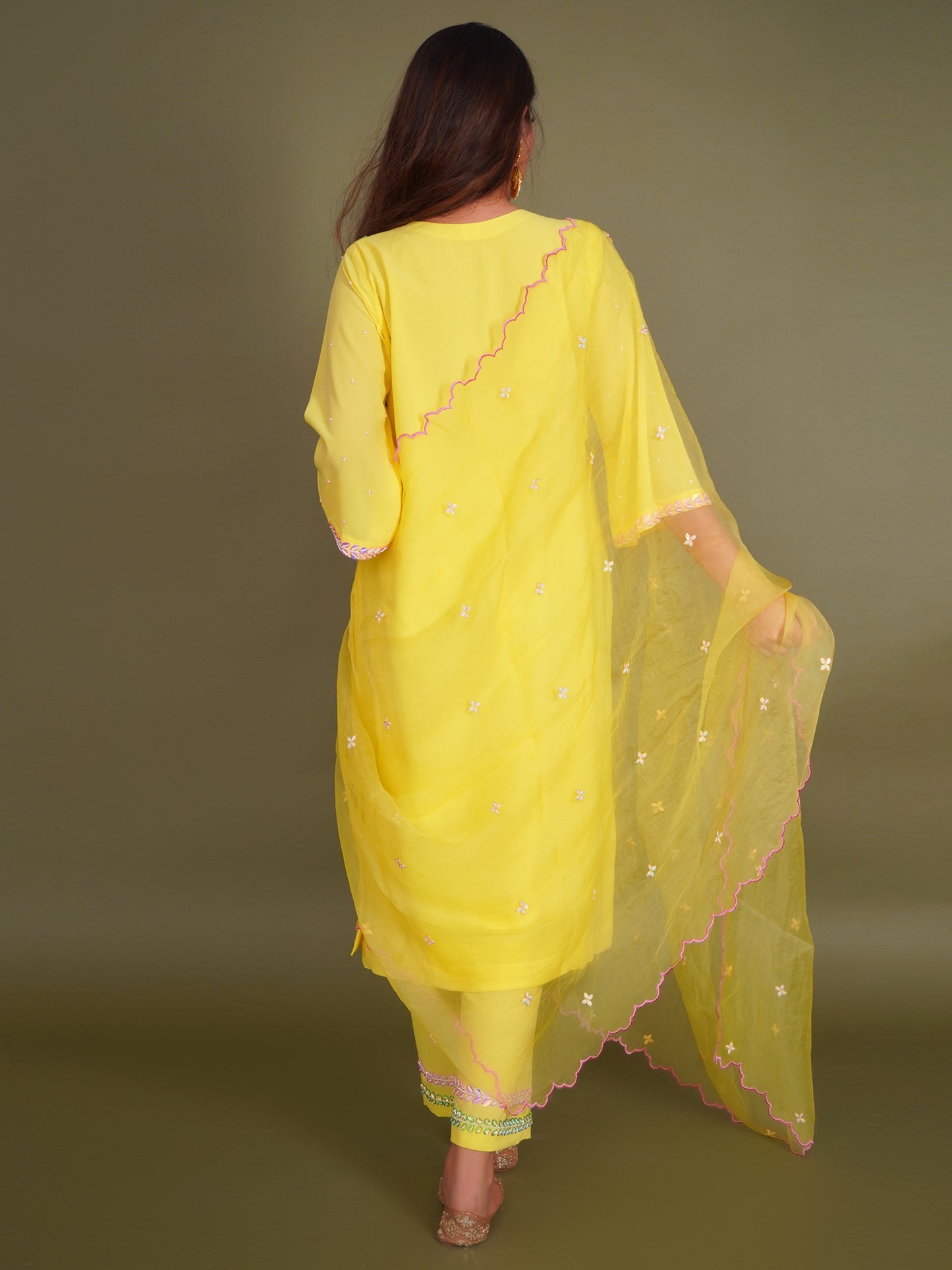 Yellow Straight Suit with Organza Dupatta