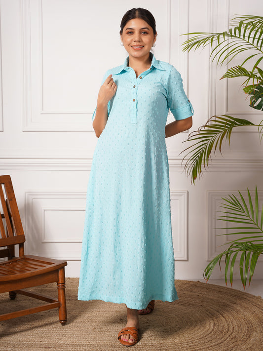 Long Shirt Dress in Sky Blue Color