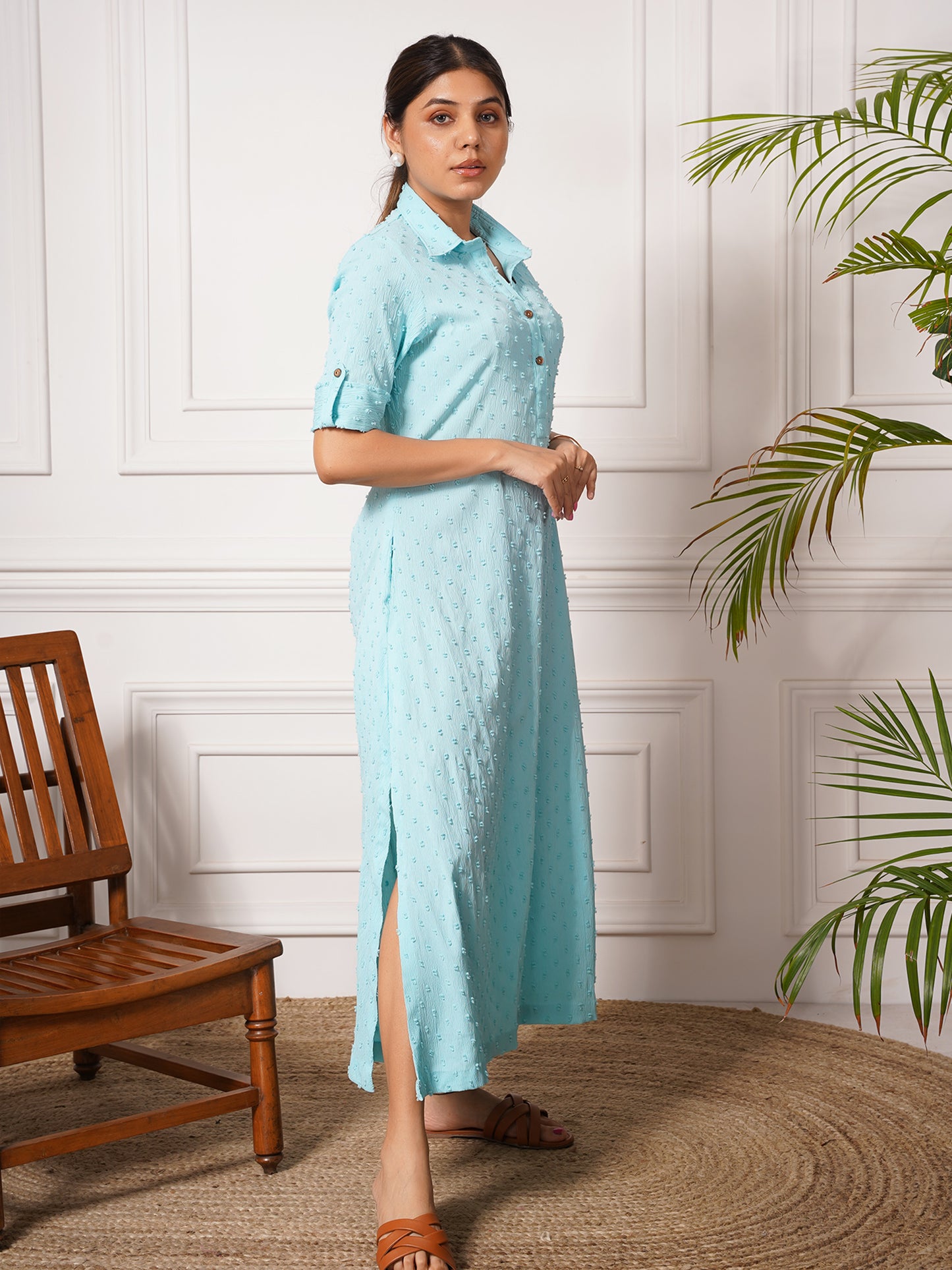 Long Shirt Dress in Sky Blue Color