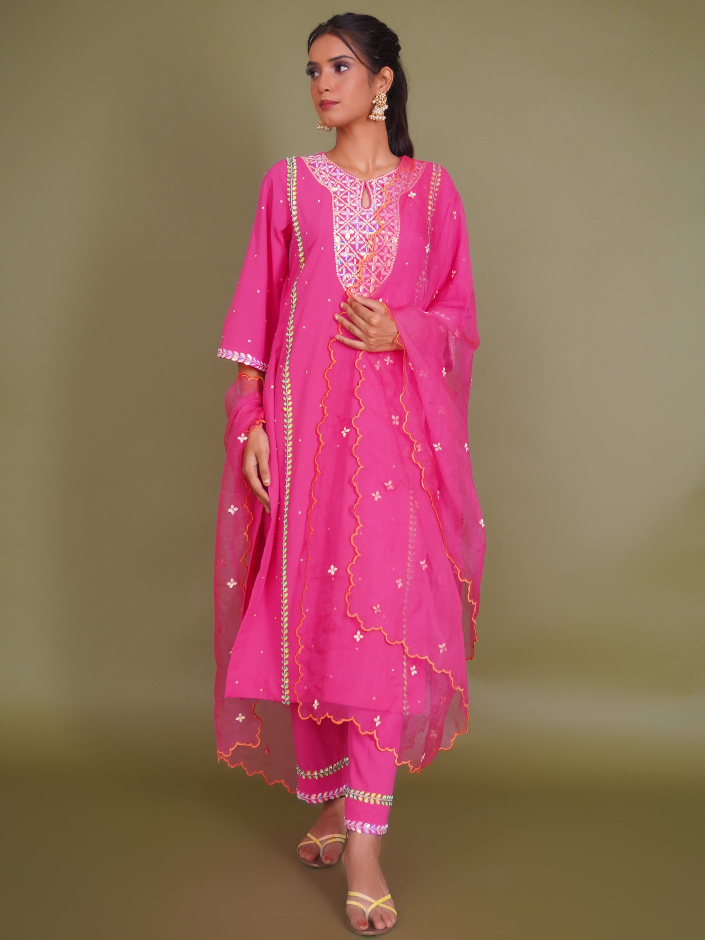 Rani Pink Straight Suit with Organza Dupatta