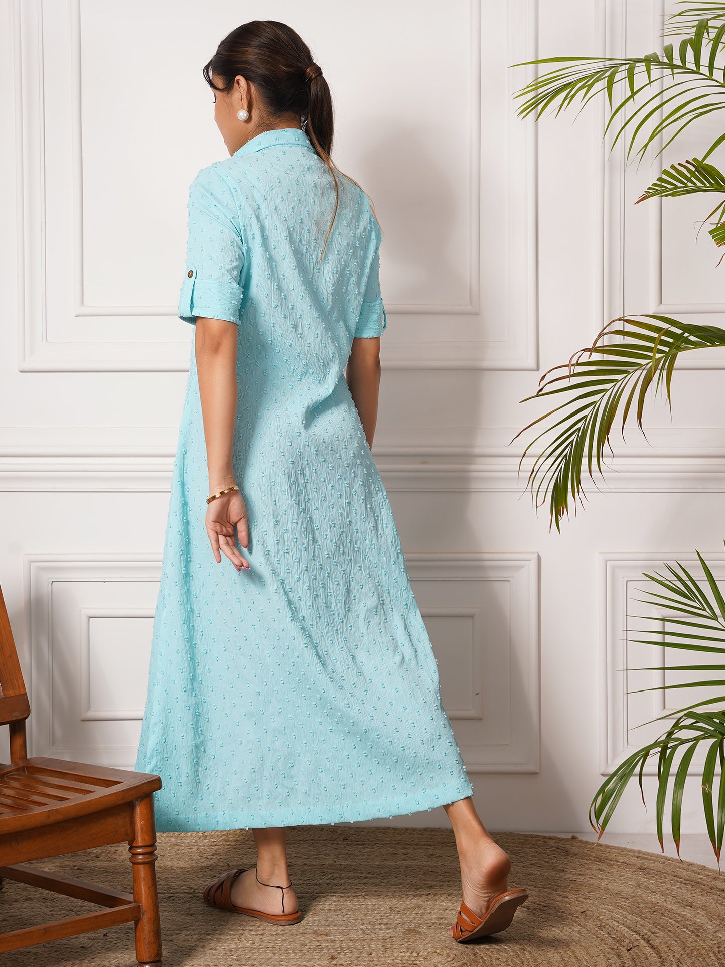 Long Shirt Dress in Sky Blue Color