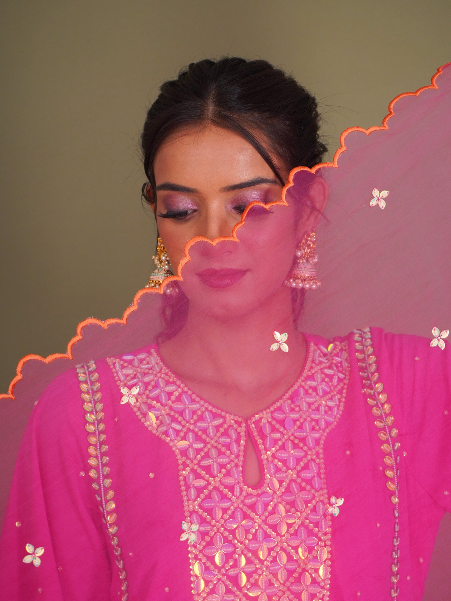 Rani Pink Straight Suit with Organza Dupatta