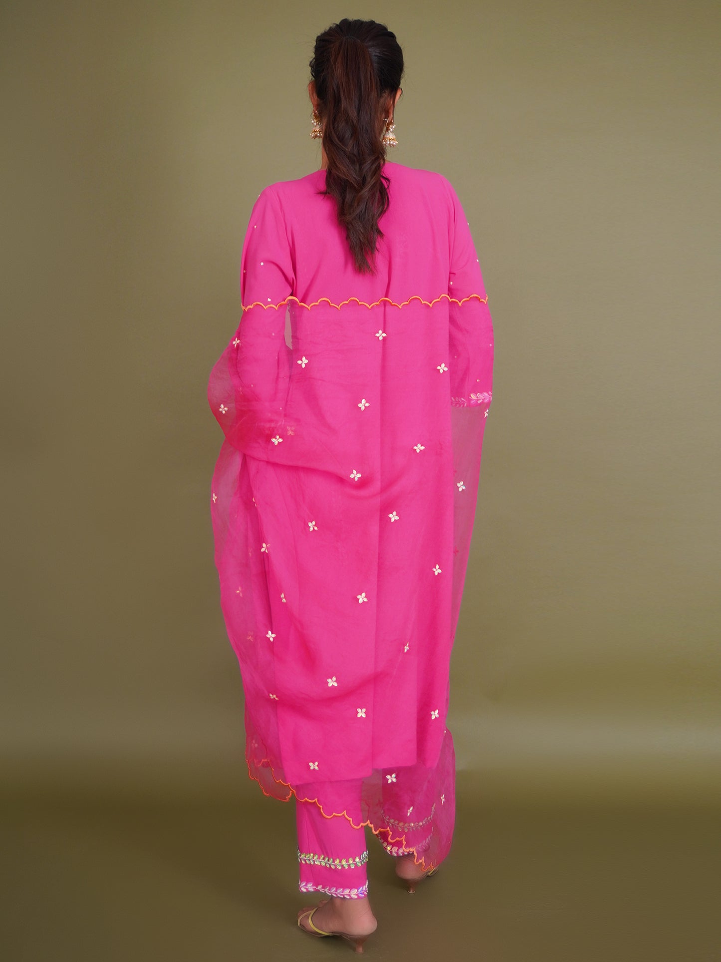 Rani Pink Straight Suit with Organza Dupatta