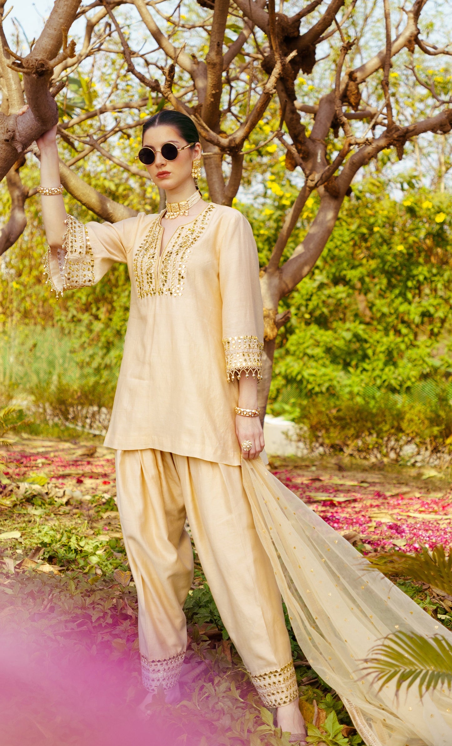 Mirror Work Salwar Suit + Chinta Net Dupatta