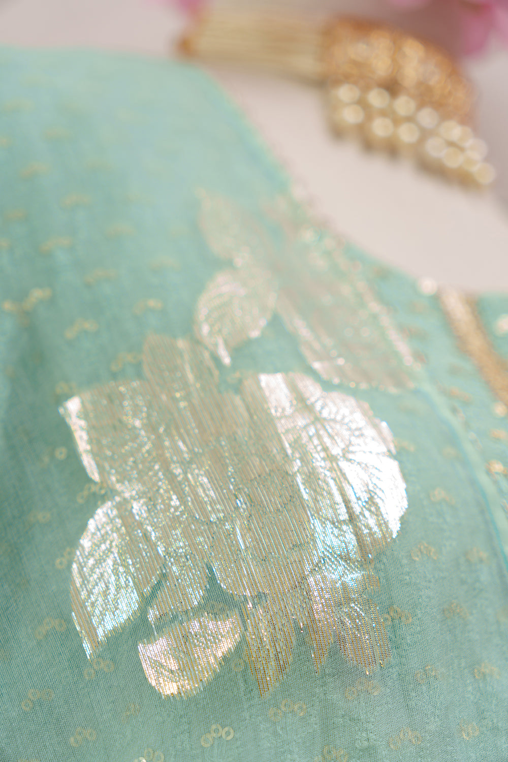 Seafoam Green Straight Suit with Organza Dupatta