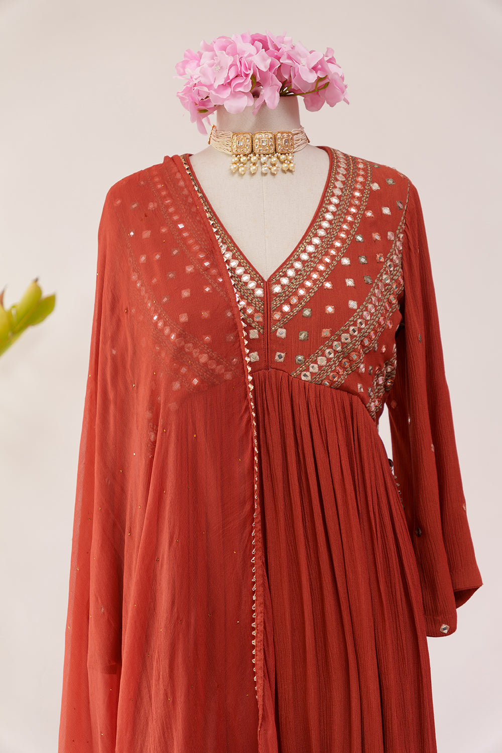 Burnt Orange Suit with Patti & Thread Embroidery