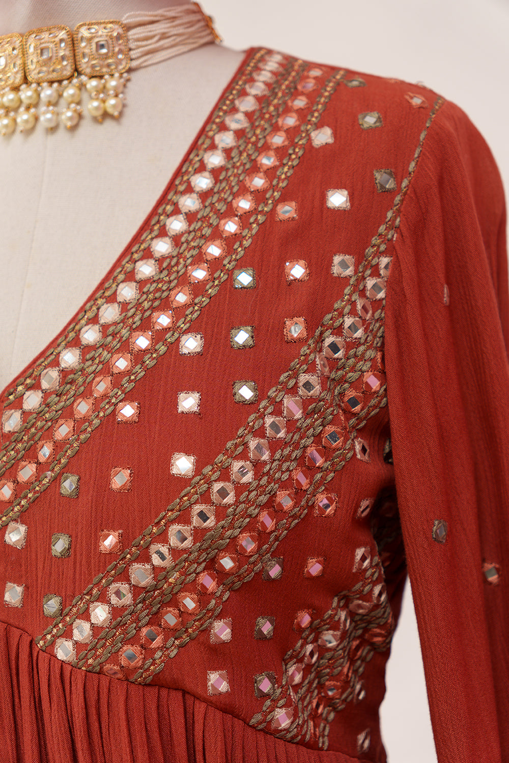 Burnt Orange Suit with Patti & Thread Embroidery