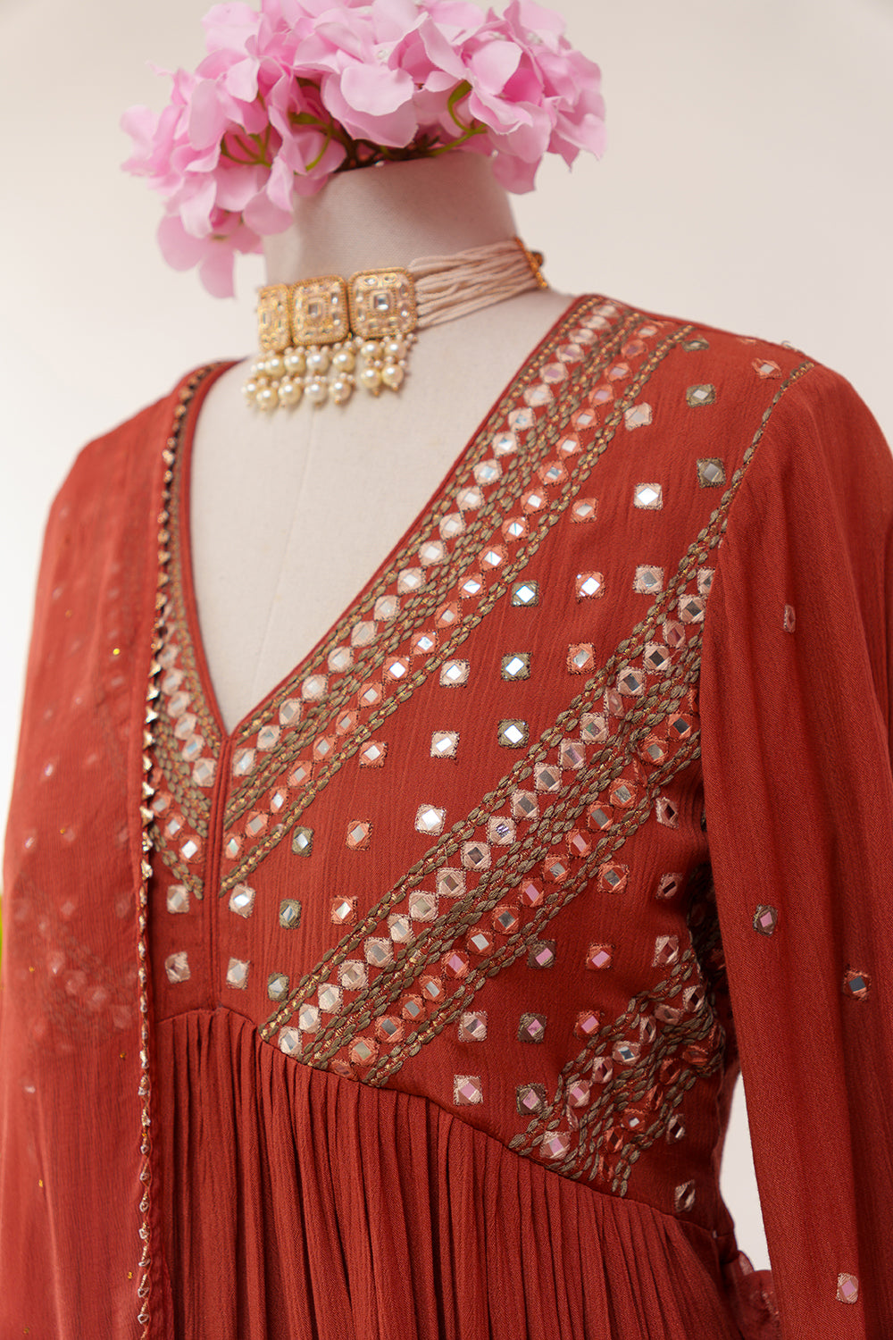 Burnt Orange Suit with Patti & Thread Embroidery