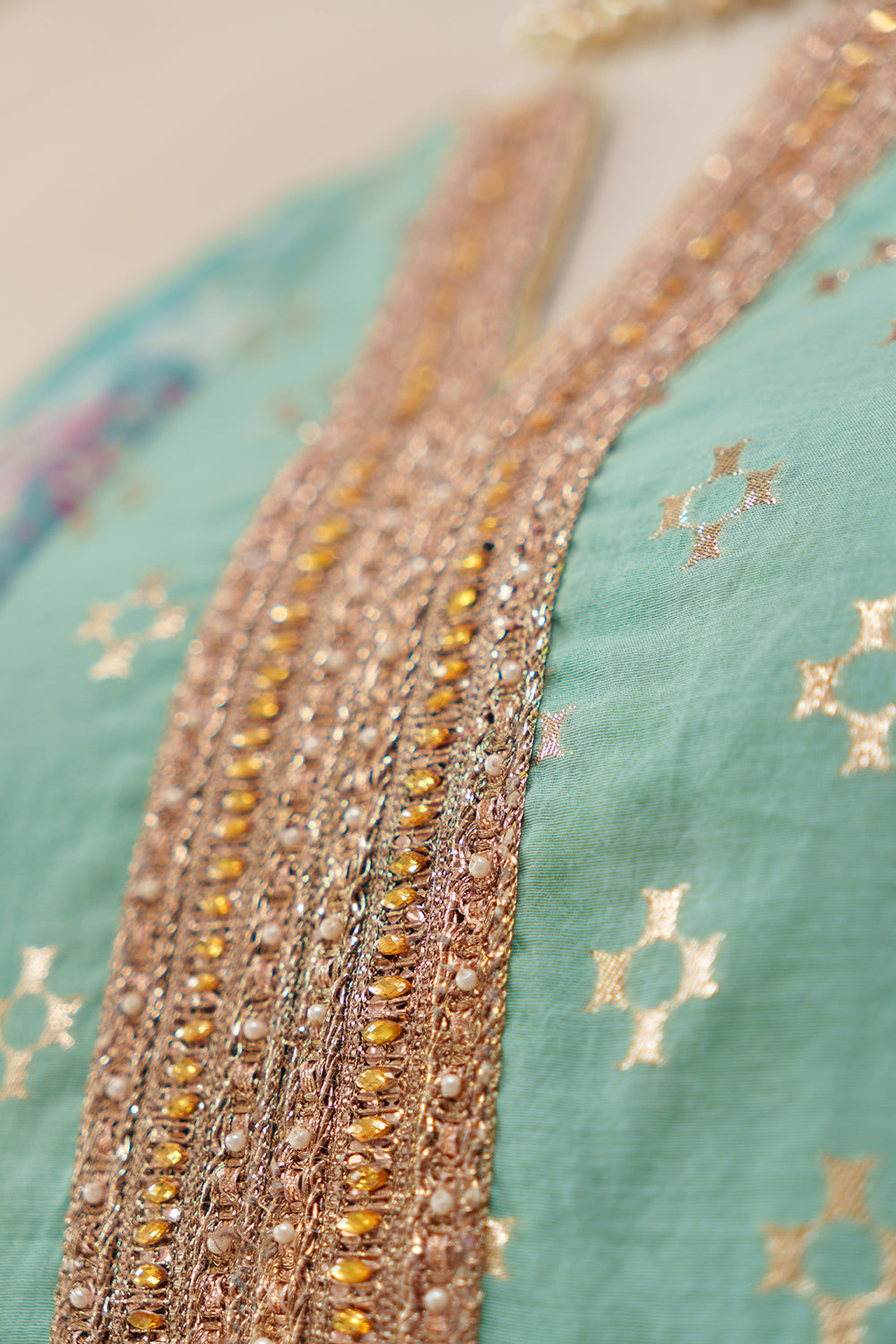 Seafoam Green Straight Chanderi Suit with Printed Dupatta