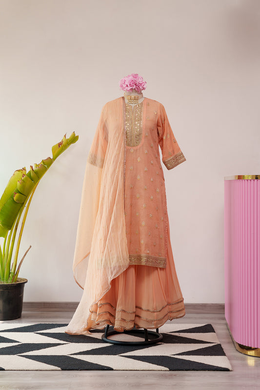 Peach Chanderi Suit with Georgette Skirt