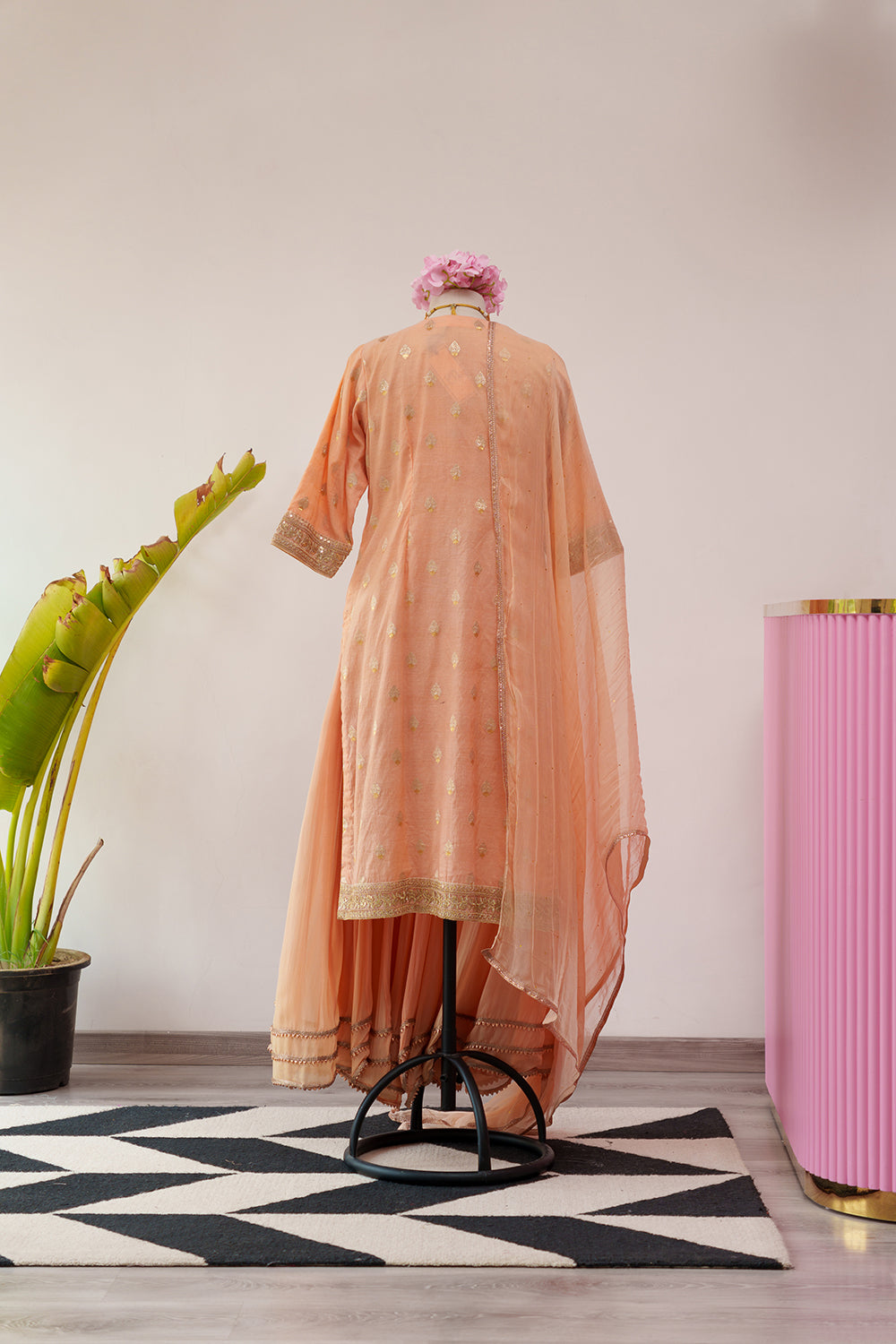 Peach Chanderi Suit with Georgette Skirt