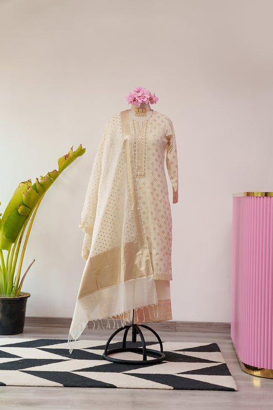 Ivory Straight Suit in Chanderi