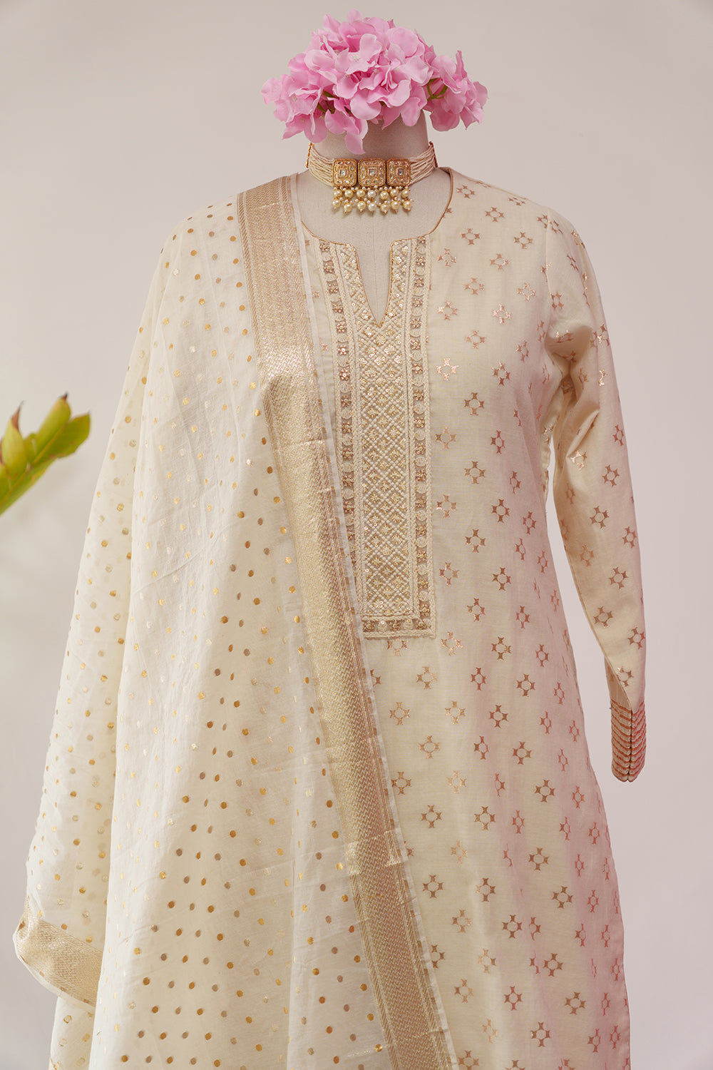 Ivory Straight Suit in Chanderi