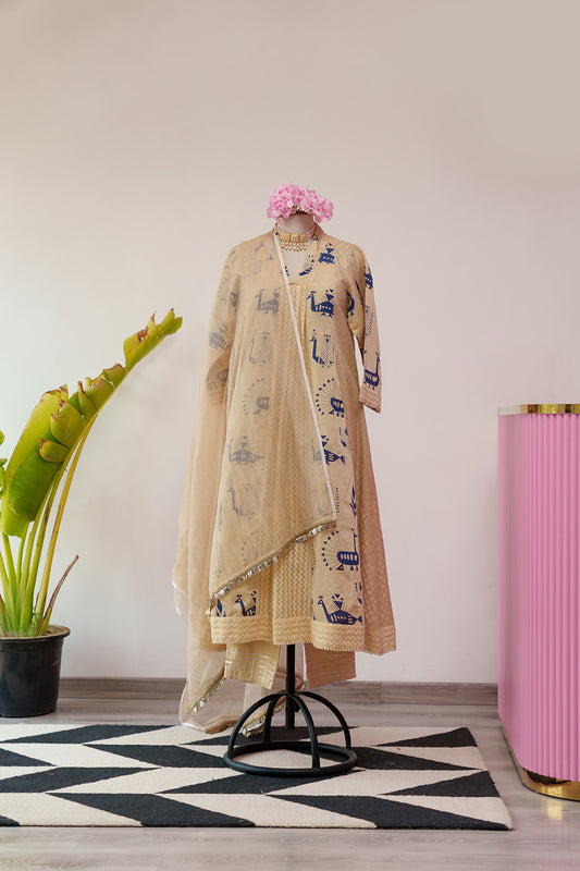 Peacock Anarkali with Tissue Dupatta