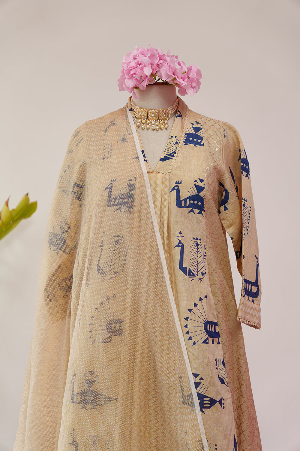 Peacock Anarkali with Tissue Dupatta