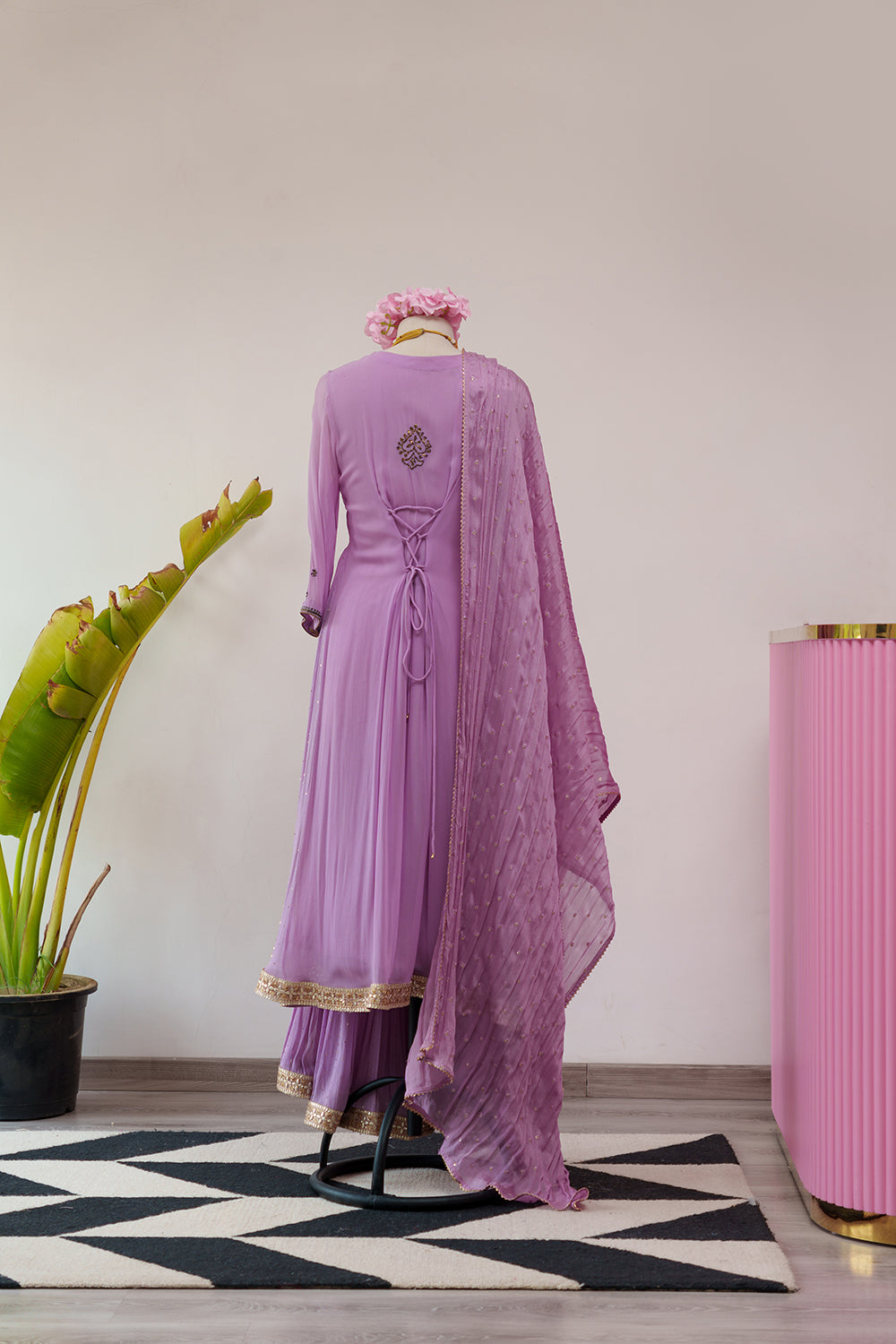 Mukaish work Gharara Set in Lilac Color