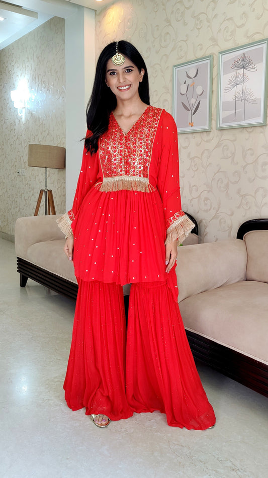 Red Kaftan Gharara Set