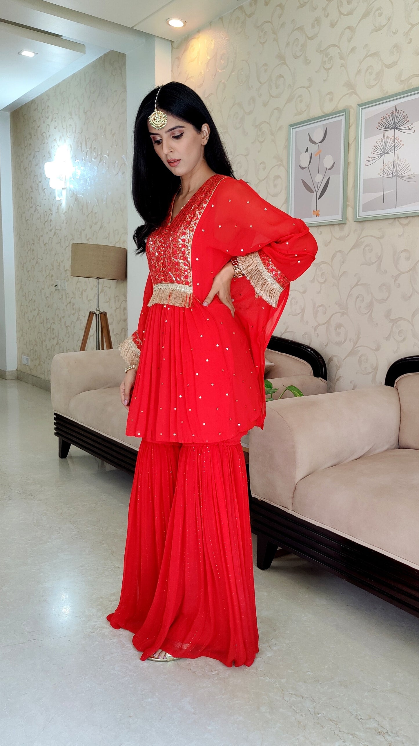 Red Kaftan Gharara Set