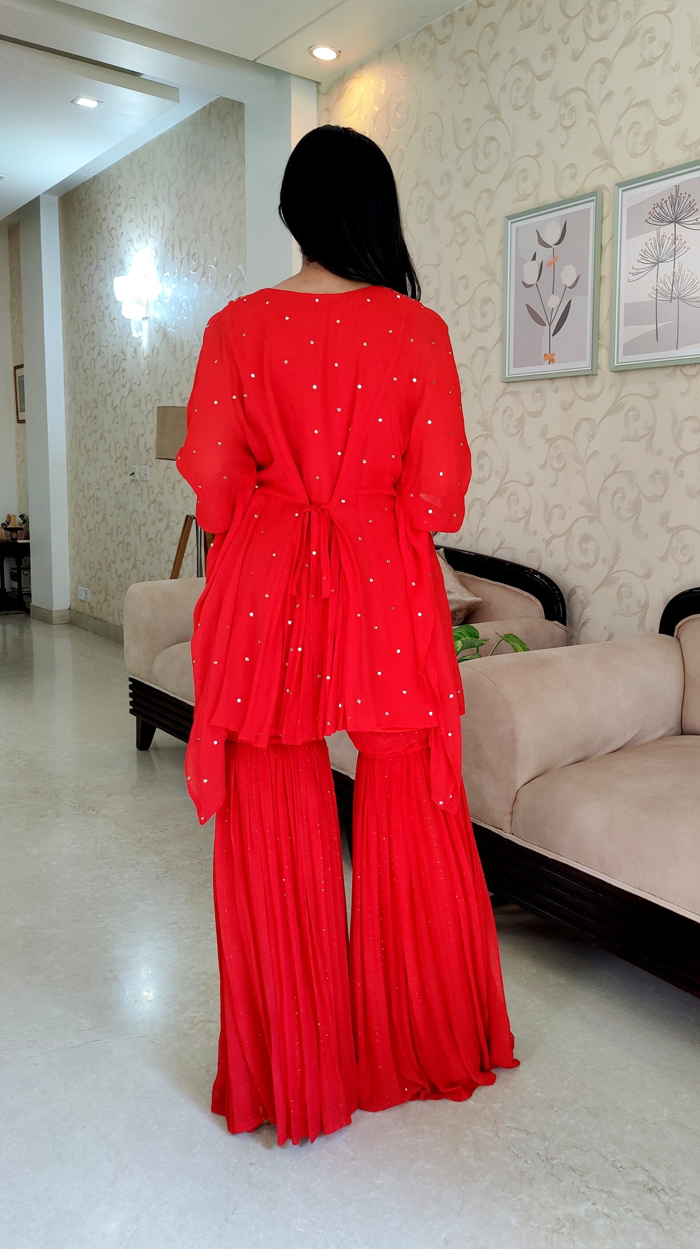 Red Kaftan Gharara Set