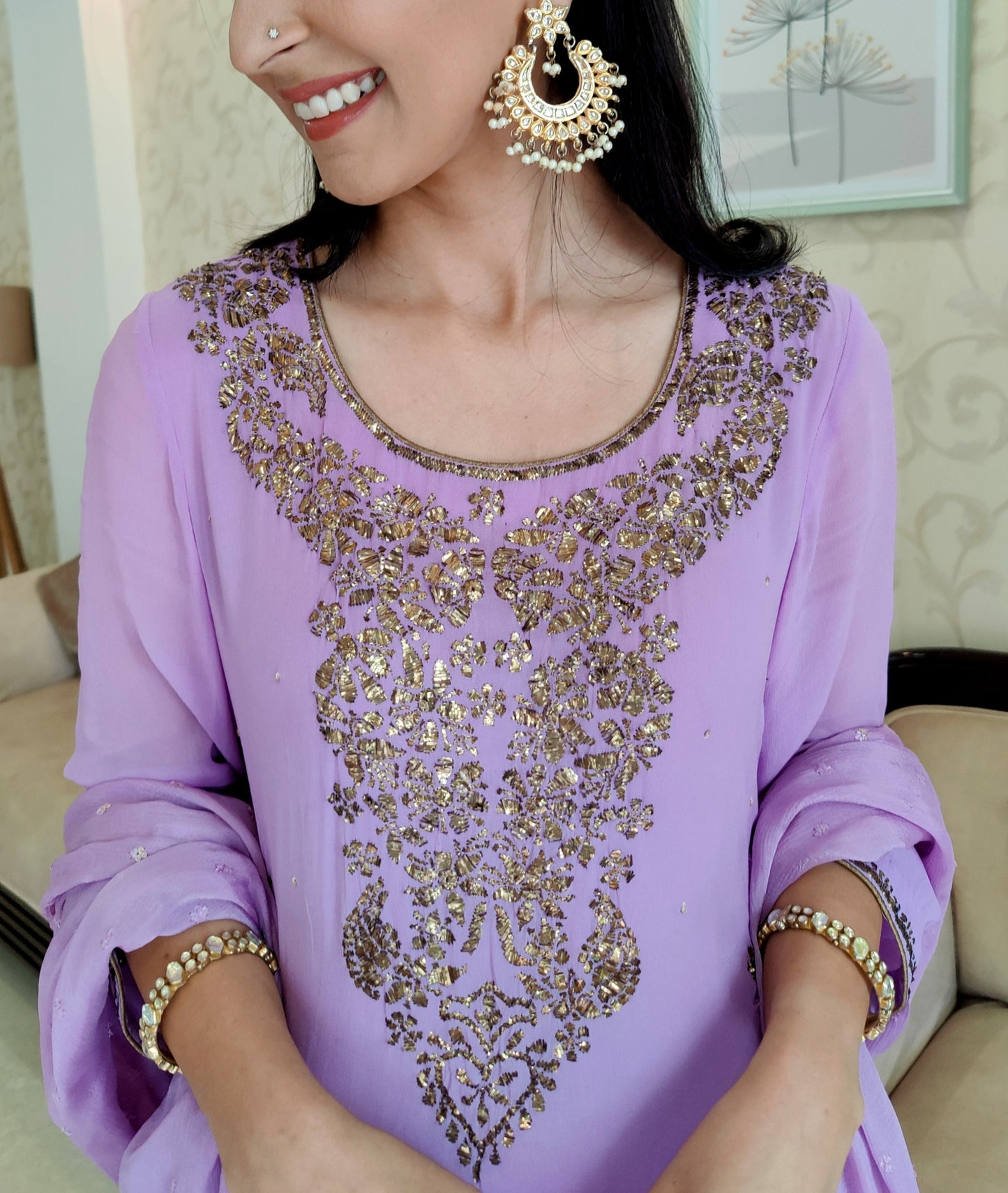 Mukaish work Gharara Set in Lilac Color