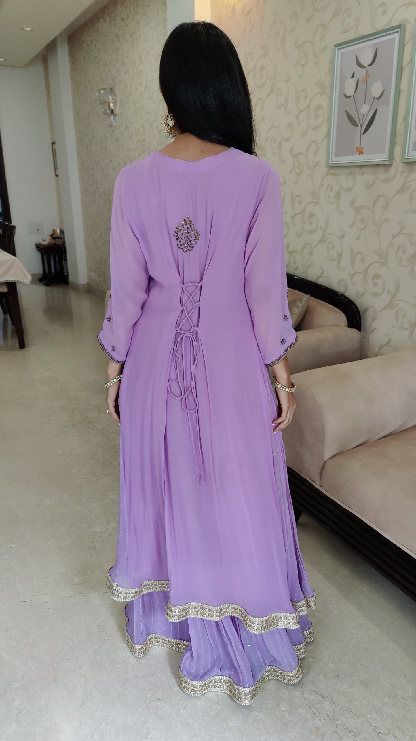 Mukaish work Gharara Set in Lilac Color