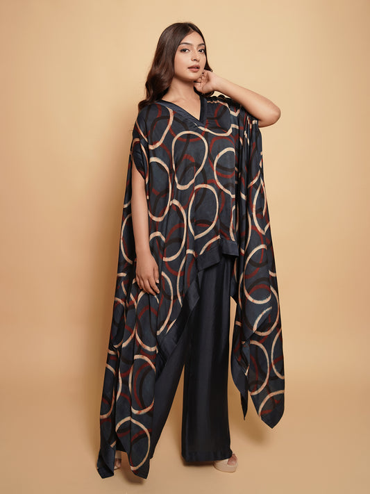 High Low Cape with Palazzo Pants in Midnight Blue