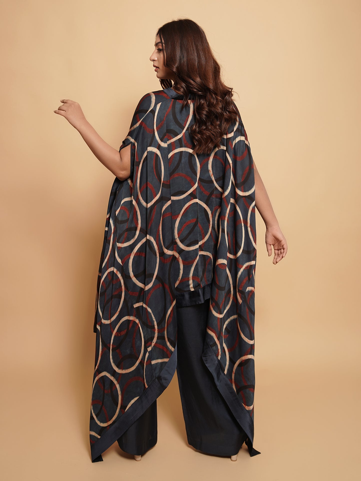 High Low Cape with Palazzo Pants in Midnight Blue