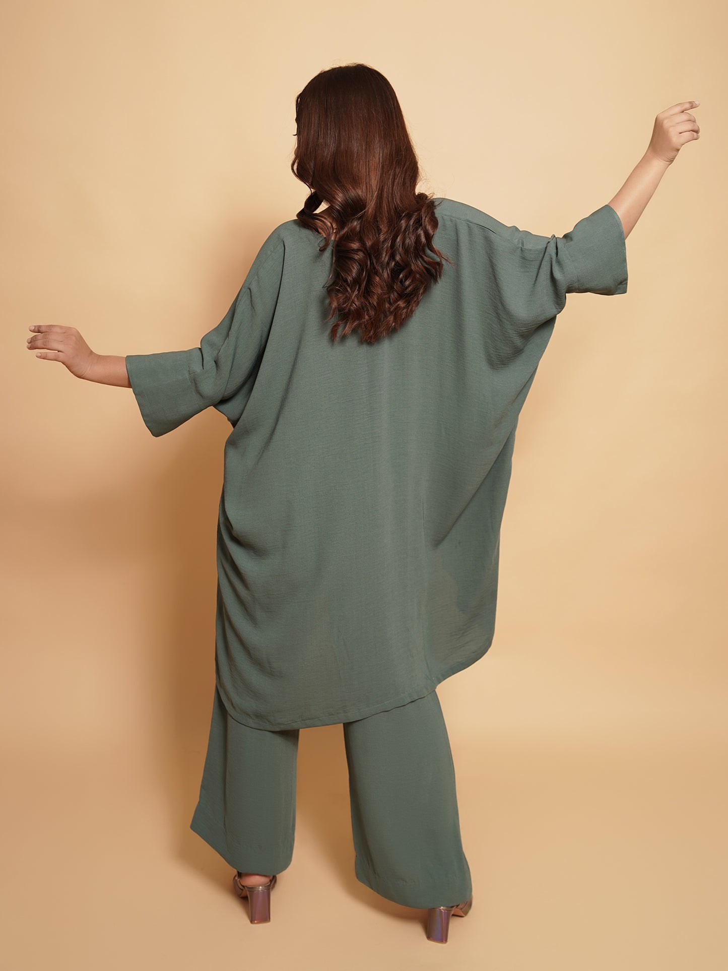 High Low Co-ord Set in Green Color