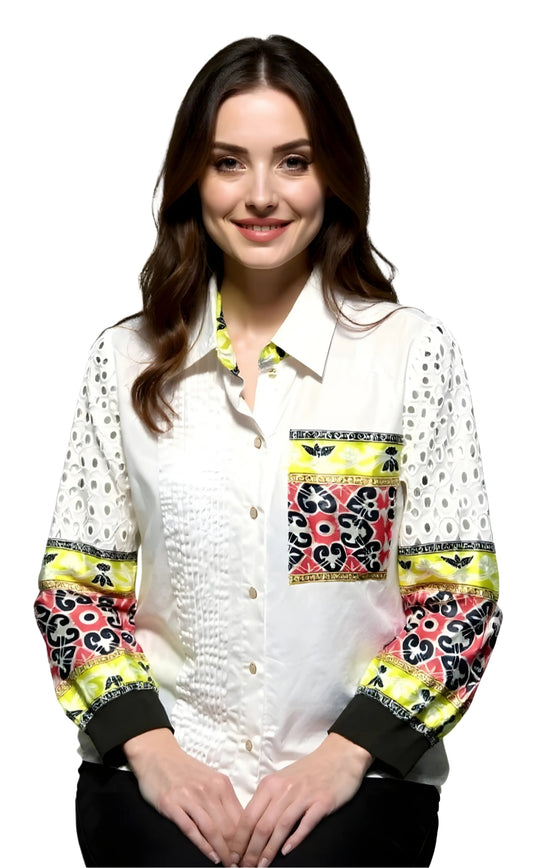 Cotton shirt with hakuba & print design